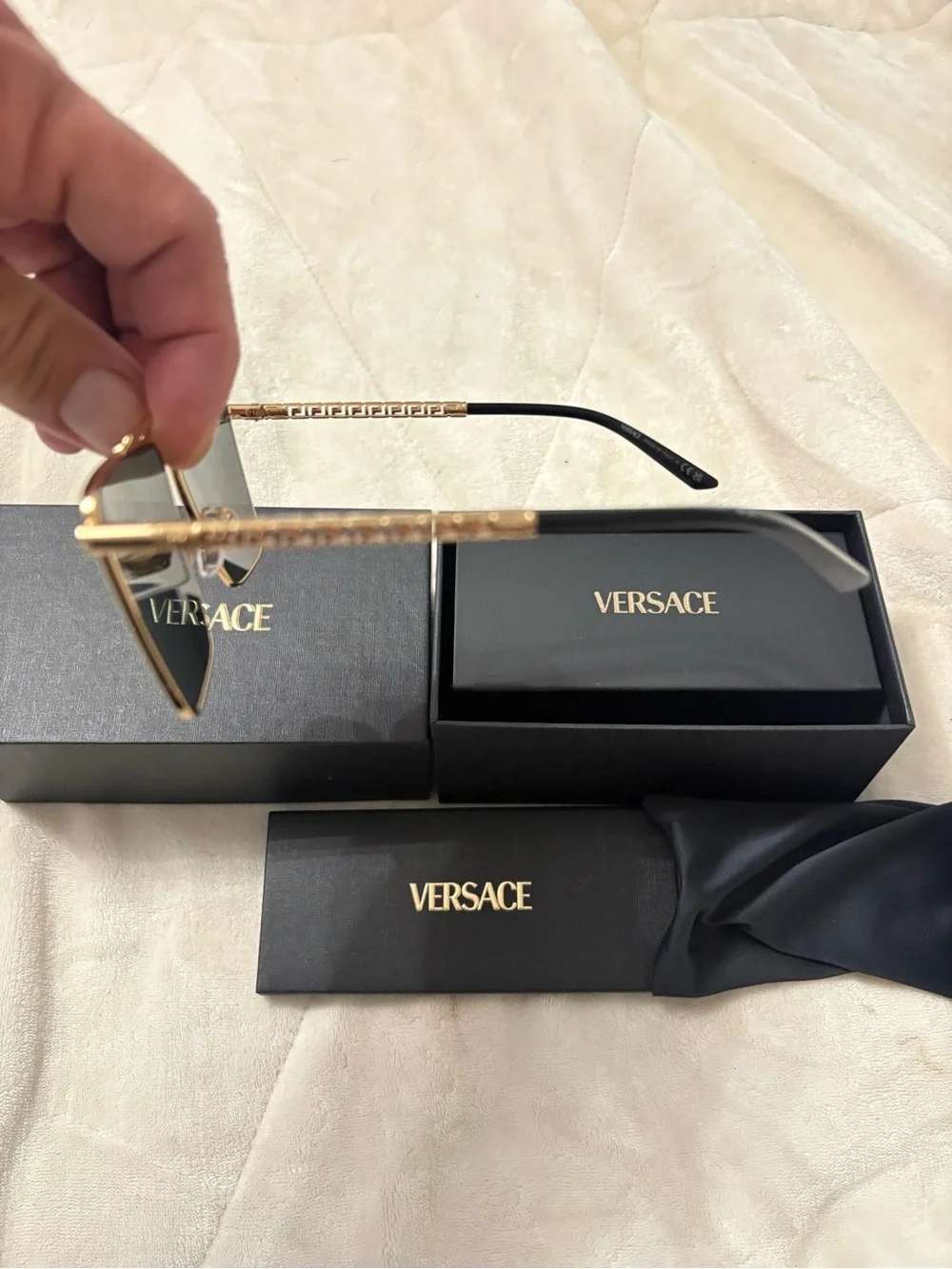 Versace Gold Frame Sunglasses with Dark Green Lenses